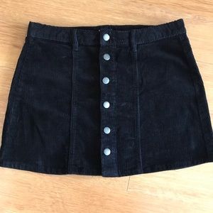 Black Corduroy Skirt with Silver Buttons